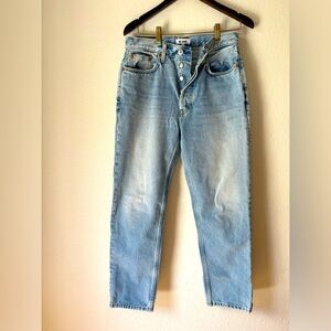 RE/DONE Light Wash Blue High Rise Straight Ankle Cotton Jeans 28
